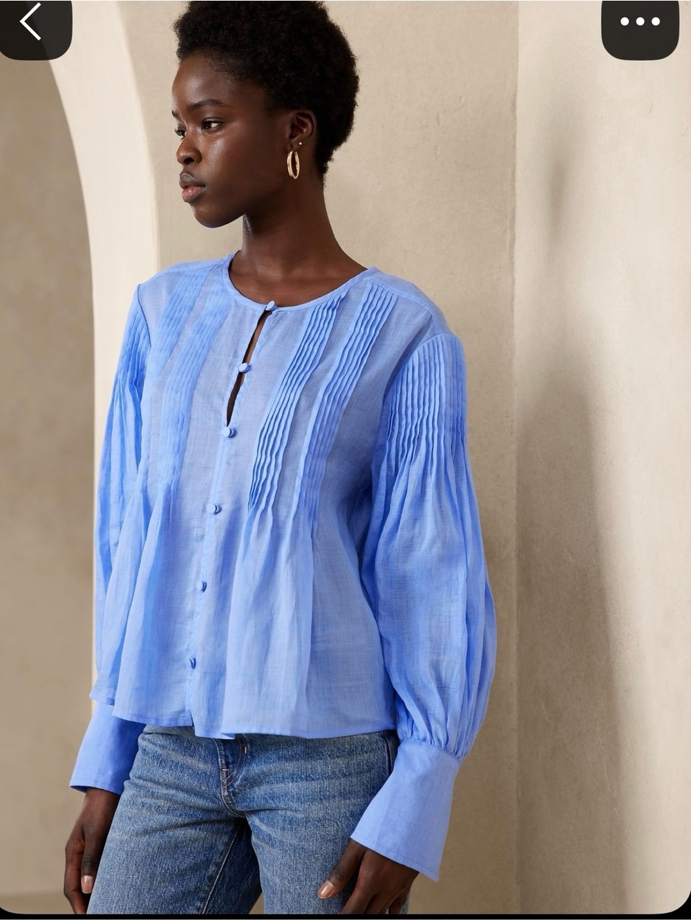 Banana Republic Ramie Pintuck Blouse Arctic Sky Blue